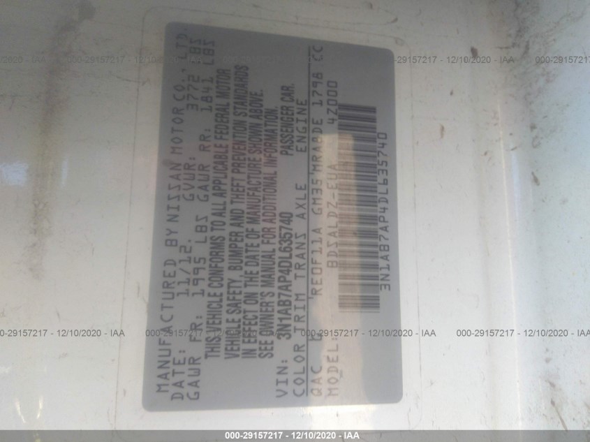 NISSAN SENTRA 3N1AB7AP4DL635740