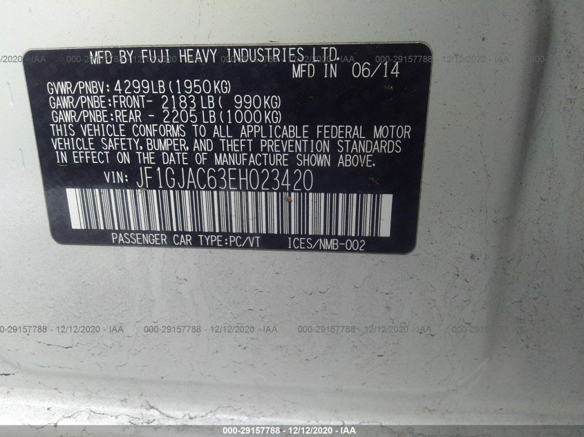 SUBARU IMPREZA SEDAN JF1GJAC63EH023420