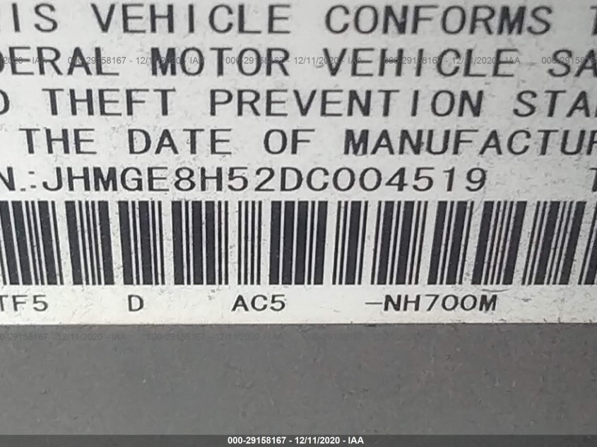 HONDA FIT JHMGE8H52DC004519