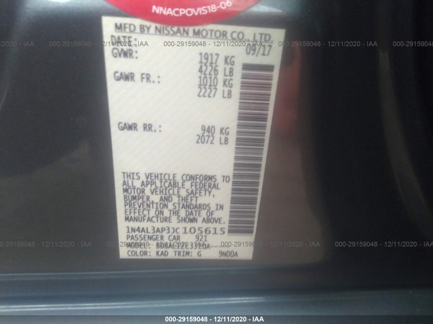 NISSAN ALTIMA 1N4AL3AP3JC105615