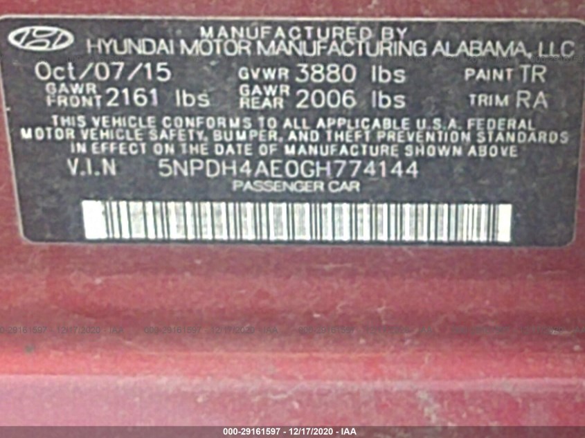 HYUNDAI ELANTRA 5NPDH4AE0GH774144