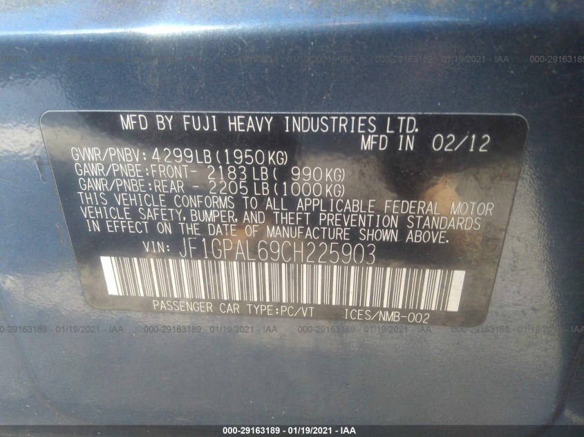 SUBARU IMPREZA WAGON JF1GPAL69CH225903