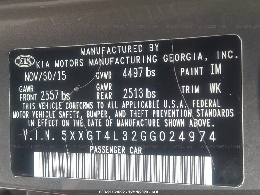 KIA OPTIMA 5XXGT4L32GG024974