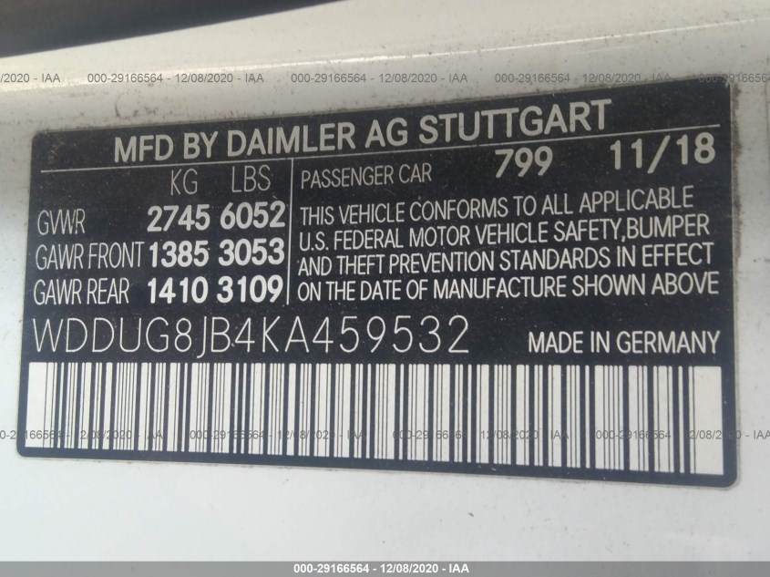 MERCEDES-BENZ S-CLASS WDDUG8JB4KA459532