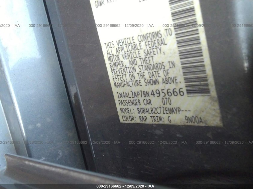 NISSAN ALTIMA 1N4AL2AP7BN495666