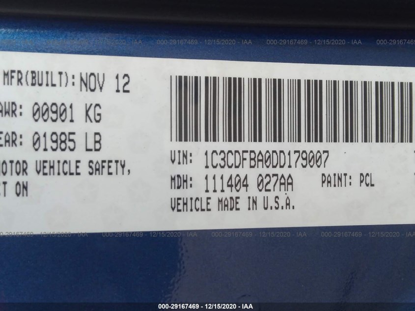 DODGE DART 1C3CDFBA0DD179007
