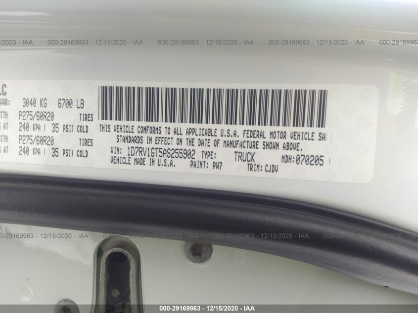 DODGE RAM 1500 1D7RV1GT5AS255902