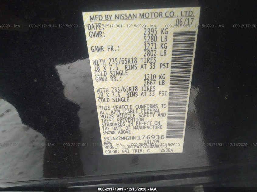 NISSAN MURANO 5N1AZ2MH2HN176936