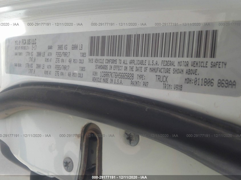 RAM 1500 1C6RR7KT6HS665828