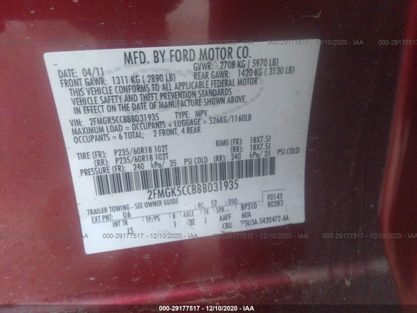 FORD FLEX 2FMGK5CC8BBD31935