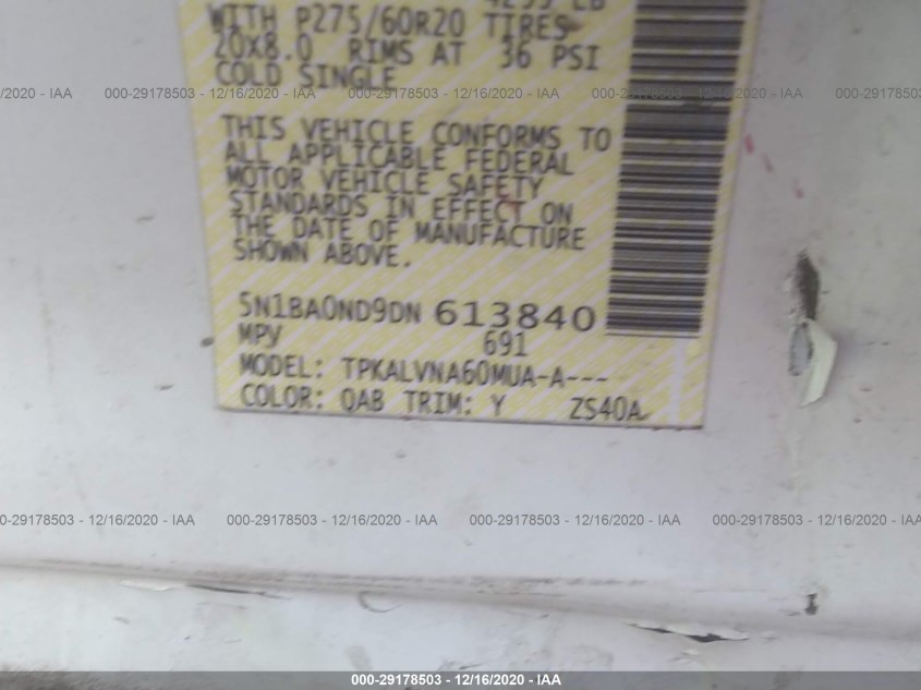 NISSAN ARMADA 5N1BA0ND9DN613840