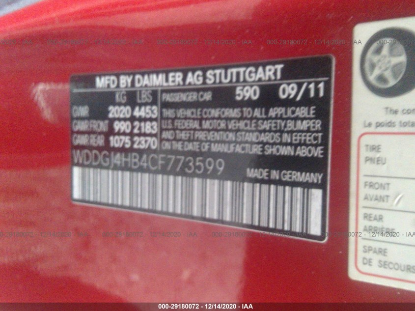 MERCEDES-BENZ C-CLASS WDDGJ4HB4CF773599