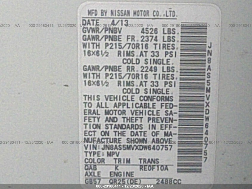 NISSAN ROGUE JN8AS5MVXDW640757