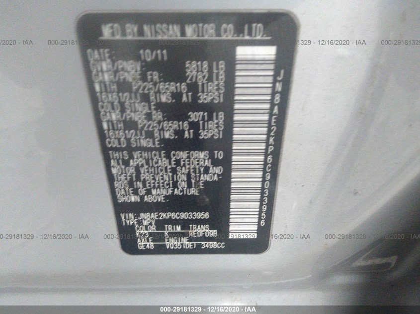 NISSAN QUEST JN8AE2KP6C9033956