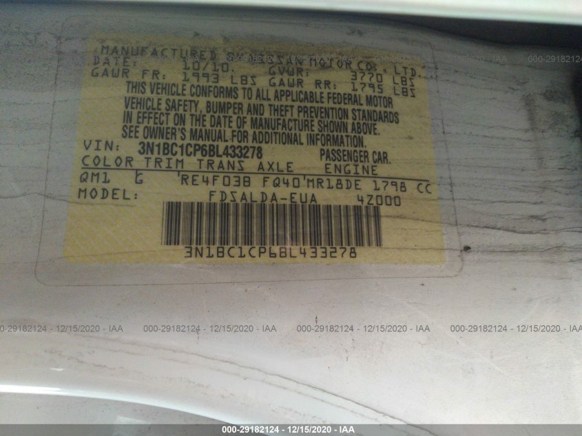 NISSAN VERSA 3N1BC1CP6BL433278