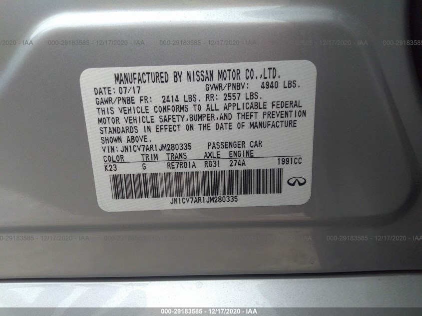 INFINITI Q50 JN1CV7AR1JM280335