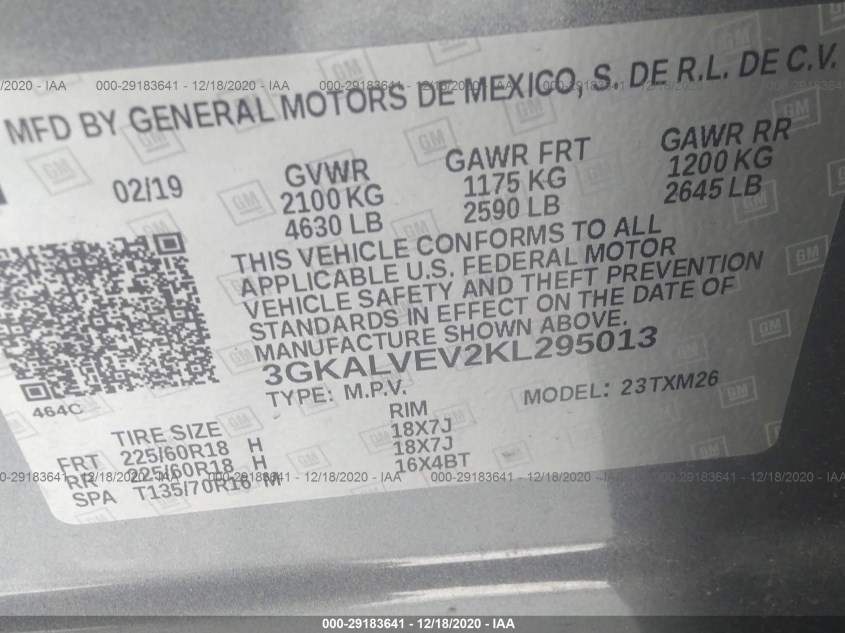 GMC TERRAIN 3GKALVEV2KL295013