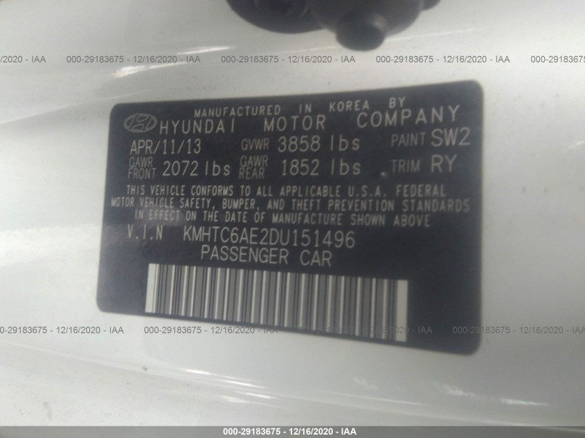 HYUNDAI VELOSTER KMHTC6AE2DU151496