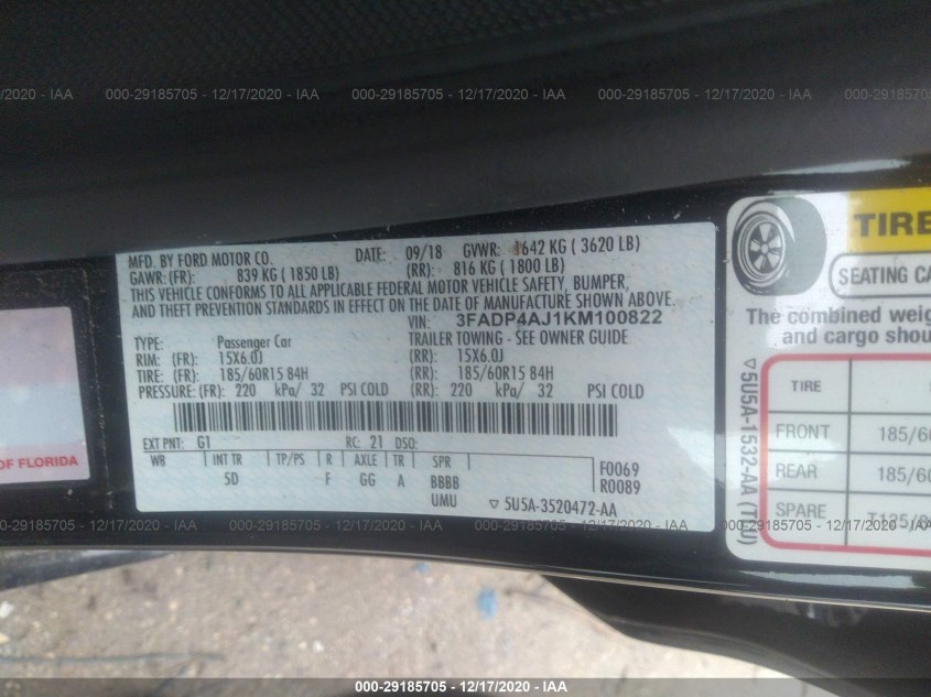FORD FIESTA 3FADP4AJ1KM100822