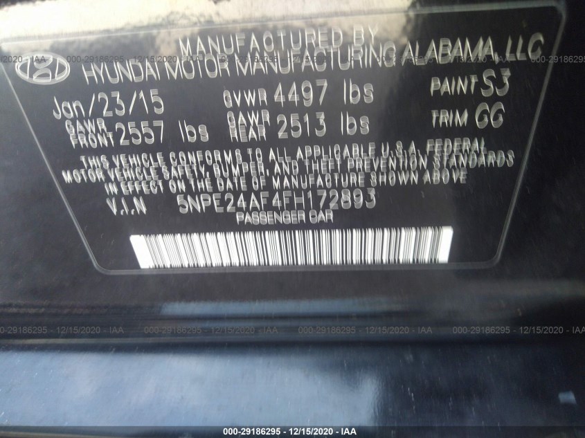 HYUNDAI SONATA 5NPE24AF4FH172893