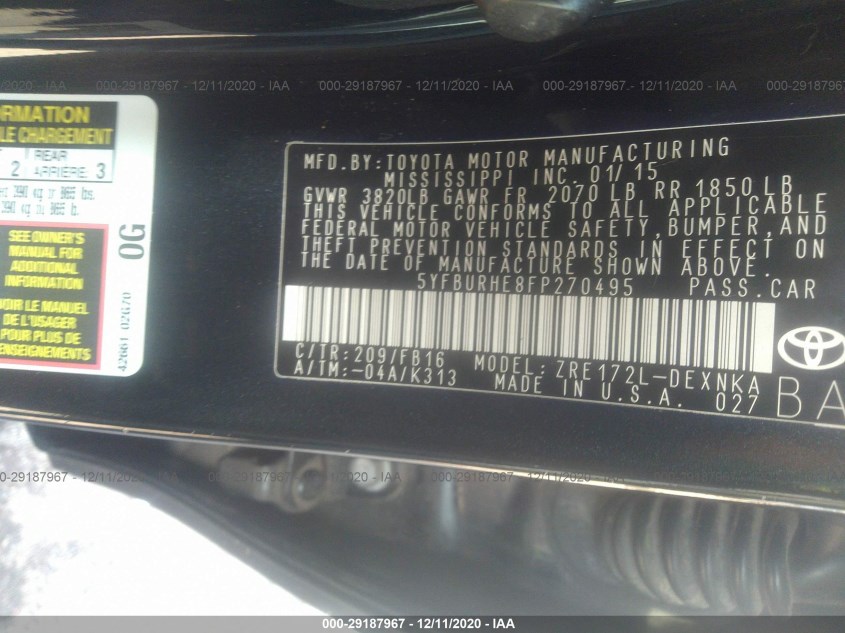TOYOTA COROLLA 5YFBURHE8FP270495