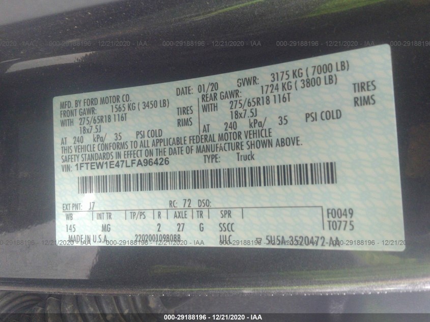 FORD F-150 1FTEW1E47LFA96426