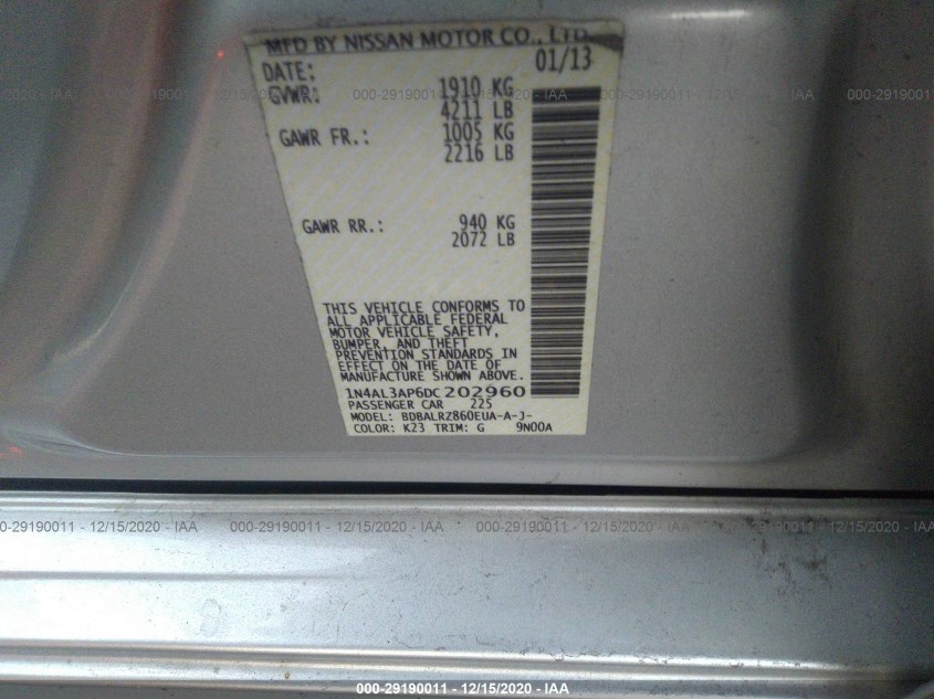 NISSAN ALTIMA 1N4AL3AP6DC202960