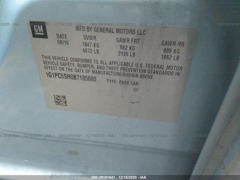 CHEVROLET CRUZE 1G1PC5SH0B7105680