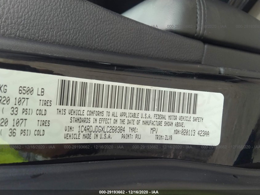 DODGE DURANGO 1C4RDJDGXLC260384