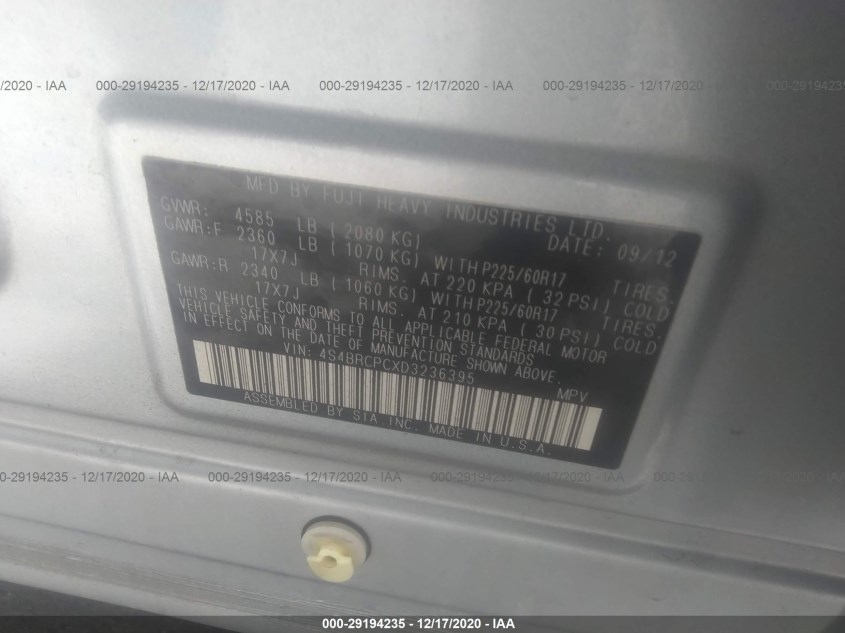 SUBARU OUTBACK 4S4BRCPCXD3236395