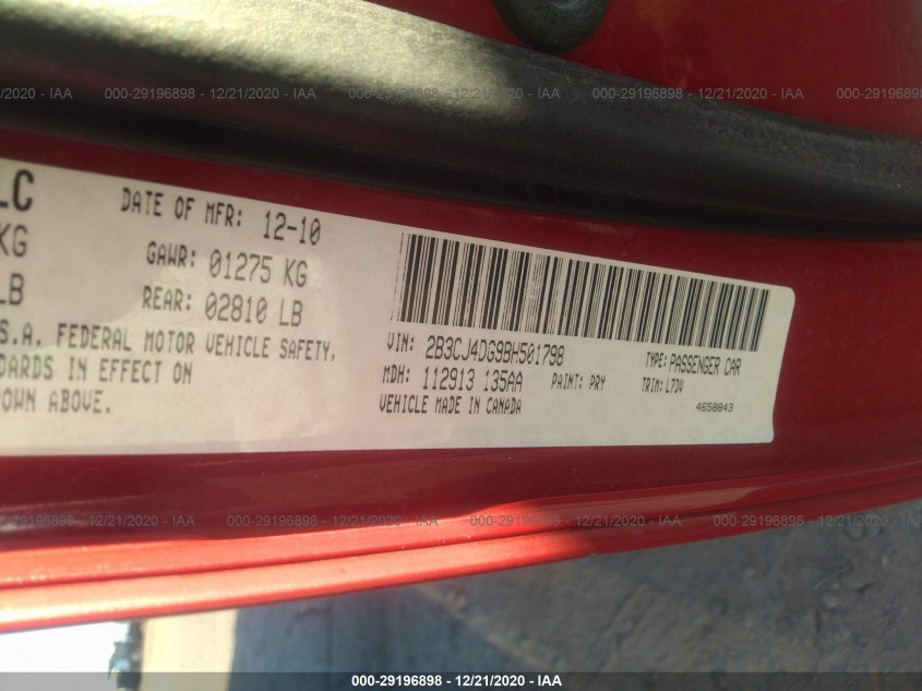 DODGE CHALLENGER 2B3CJ4DG9BH501798