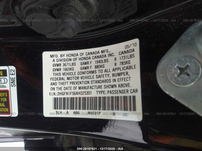 HONDA CIVIC SDN 2HGFA1F56AH325301