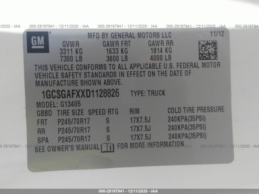 CHEVROLET EXPRESS CARGO VAN 1GCSGAFXXD1128826