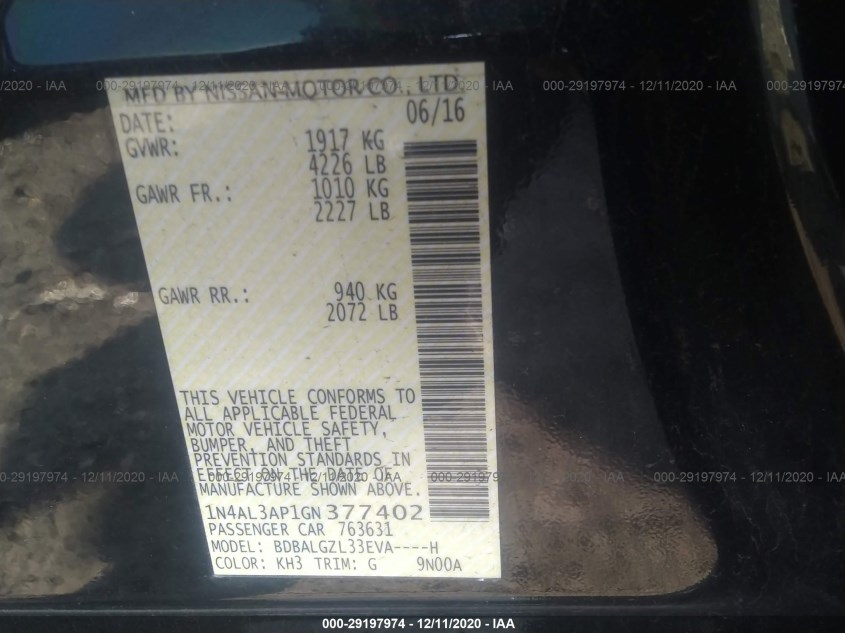 NISSAN ALTIMA 1N4AL3AP1GN377402