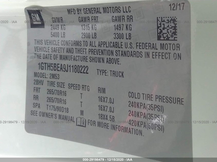 GMC CANYON 1GTH5BEA9J1180222