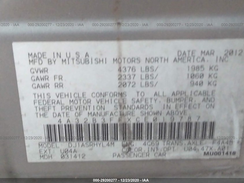 MITSUBISHI GALANT 4A32B3FFXCE019787