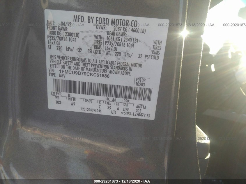 FORD ESCAPE 1FMCU9D79CKC61886