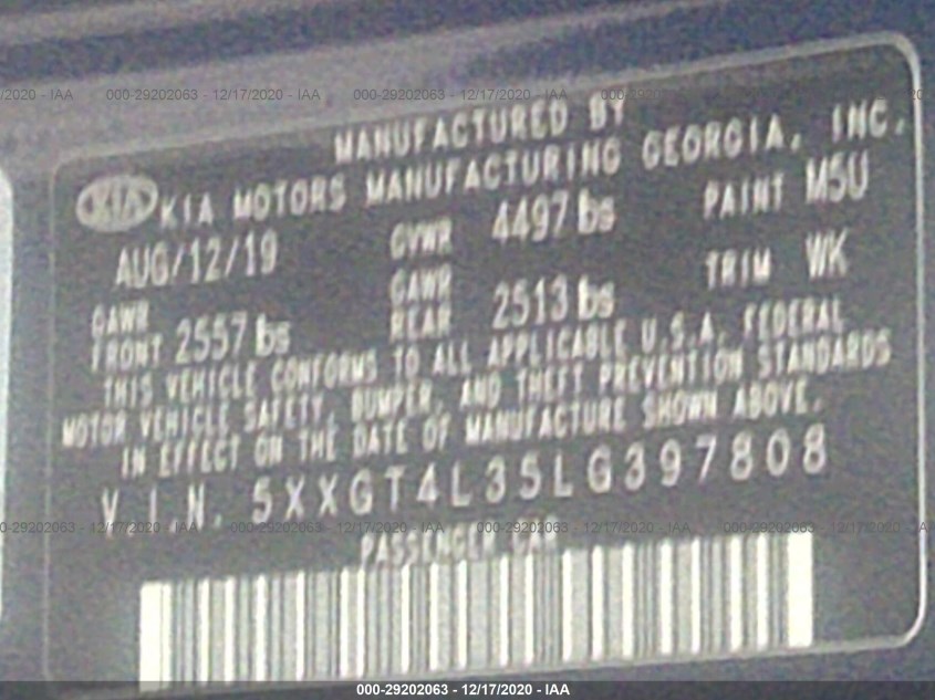 KIA OPTIMA 5XXGT4L35LG397808