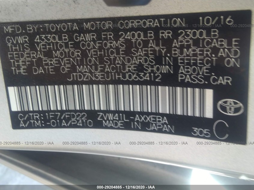 TOYOTA PRIUS V JTDZN3EU1HJ063412