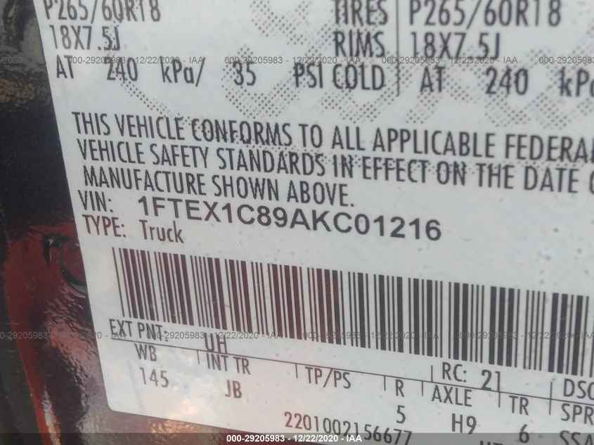 FORD F-150 1FTEX1C89AKC01216