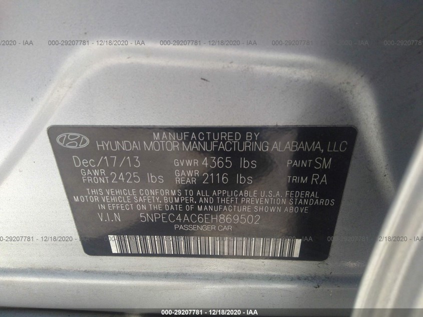 HYUNDAI SONATA 5NPEC4AC6EH869502