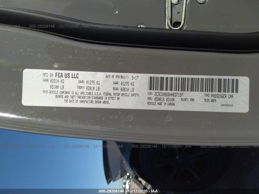 DODGE CHARGER 2C3CDXBG6HH637197