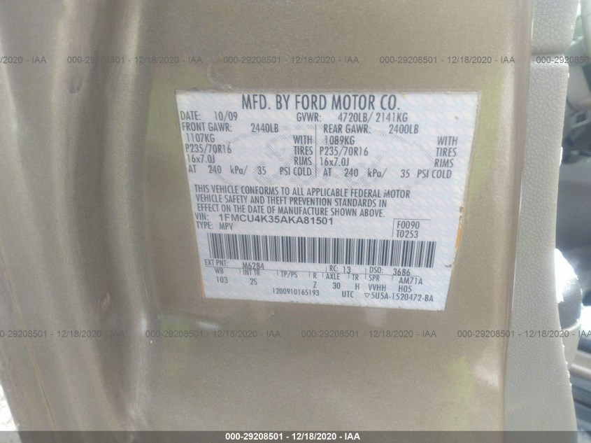 FORD ESCAPE 1FMCU4K35AKA81501