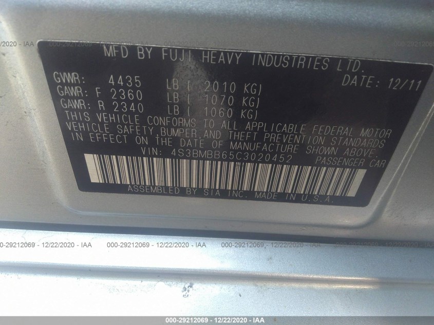 SUBARU LEGACY 4S3BMBB65C3020452