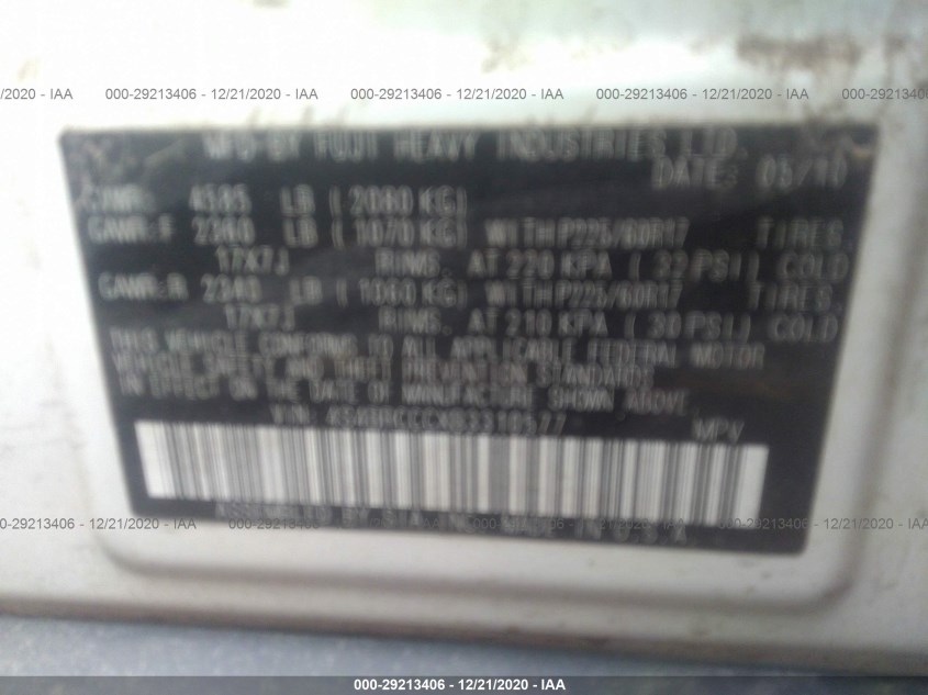 SUBARU OUTBACK 4S4BRCCCXB3310577