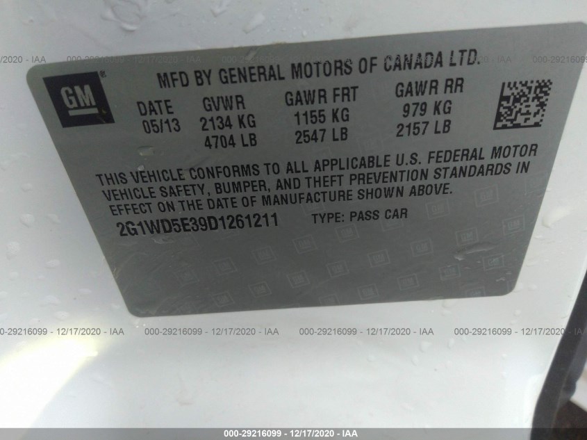 CHEVROLET IMPALA POLICE 2G1WD5E39D1261211