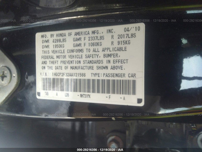 HONDA ACCORD SDN 1HGCP2F32AA121566