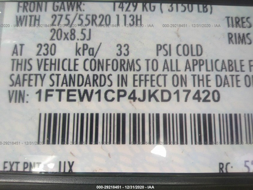 FORD F-150 1FTEW1CP4JKD17420