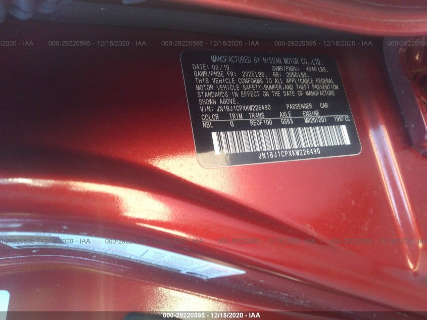 NISSAN ROGUE SPORT JN1BJ1CPXKW226490