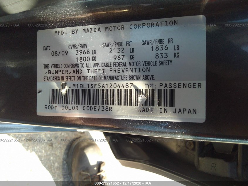 MAZDA MAZDA3 JM1BL1SF5A1204487